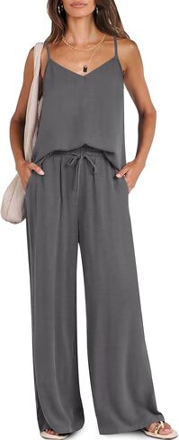 Caracilia Womens 2 Piece Outfits Lounge Sets Summer Casual V Neck Tank Wide Leg Pants Matching 2025 Beach Travel Set in Saudi Arabia