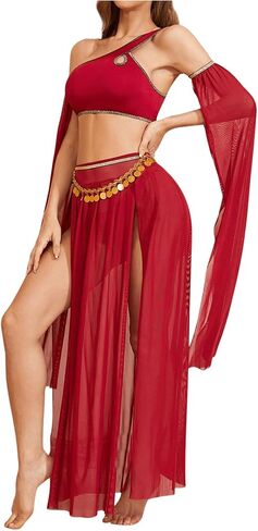 SHENHE Women's Belly Dancer Costumes Crop Top and Mesh Maxi Slit Skirt Roleplay Lingerie Outfits in Saudi Arabia