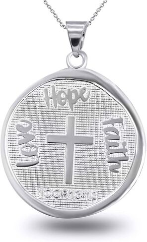 Hammered Sterling Silver 1 Corinthians 13:13 "Love, Hope, Faith" Coin Medallion Pendant Necklace in Saudi Arabia