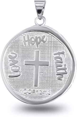 Hammered Sterling Silver 1 Corinthians 13:13 "Love, Hope, Faith" Coin Medallion Pendant Necklace in Saudi Arabia