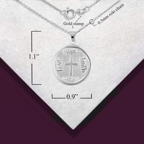 Hammered Sterling Silver 1 Corinthians 13:13 "Love, Hope, Faith" Coin Medallion Pendant Necklace in Saudi Arabia