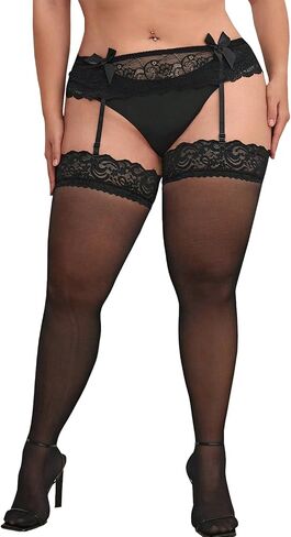 Thigh High Stockings for Women Plus Size Sheer Thigh High Stockings Lace Trim Garter Belt Suspender Sexy Pantyhose in Kuwait