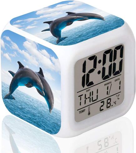 MINZEN LED Alarm Clock Dolphin Desk Table Glowing Electronic Colorful Digital Clock for Girl Boy Kids Children Bedroom Toy Birthday Present Gift in Saudi Arabia