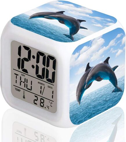 MINZEN LED Alarm Clock Dolphin Desk Table Glowing Electronic Colorful Digital Clock for Girl Boy Kids Children Bedroom Toy Birthday Present Gift in Saudi Arabia