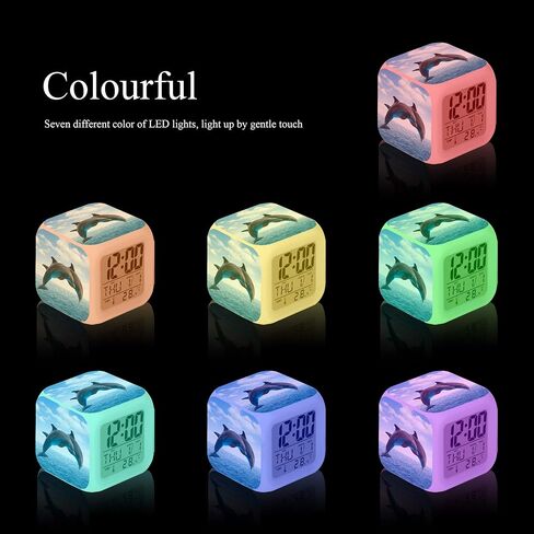 MINZEN LED Alarm Clock Dolphin Desk Table Glowing Electronic Colorful Digital Clock for Girl Boy Kids Children Bedroom Toy Birthday Present Gift in Saudi Arabia