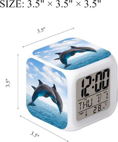 MINZEN LED Alarm Clock Dolphin Desk Table Glowing Electronic Colorful Digital Clock for Girl Boy Kids Children Bedroom Toy Birthday Present Gift in Saudi Arabia
