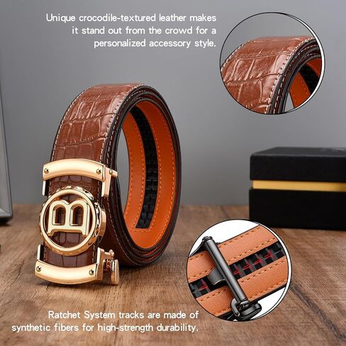 Mens Ratchet Belt Click Slide Black Leather Belt 1.38" Wide in Saudi Arabia