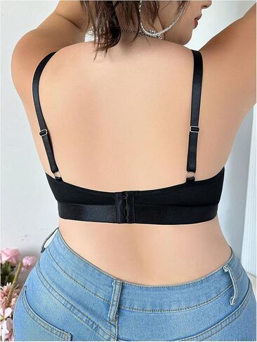 OYOANGLE Women's Plus Size Rhinestone Contrast Mesh Bras Wireless Cut Out Everyday Bralettes in Saudi Arabia