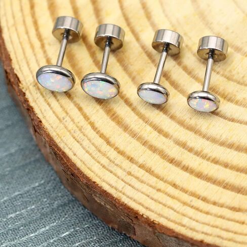ZDE Titanium Flatback Earrings for Women Opal Fire and Snow Stud Earrings Flat Back Women Earrings Hypoallergenic Cartilage Flatback Earring Tragus Helix Tragus Conch Piercing 3mm-5mm in Saudi Arabia