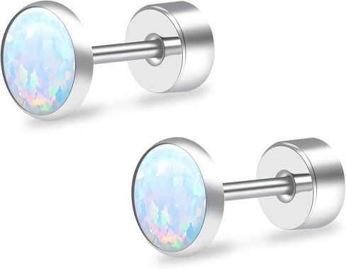 ZDE Titanium Flatback Earrings for Women Opal Fire and Snow Stud Earrings Flat Back Women Earrings Hypoallergenic Cartilage Flatback Earring Tragus Helix Tragus Conch Piercing 3mm-5mm in Saudi Arabia