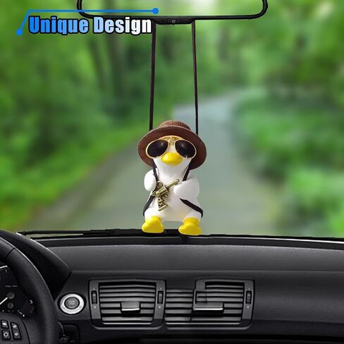 Cute Swinging Duck Car Hanging Ornament, Car Rear View Mirror Charm. Car Mirror Hanging Accessories, Car Pendant Auto Interior Aesthetic Present for Women Men Kids (Pink Hat) in Kuwait