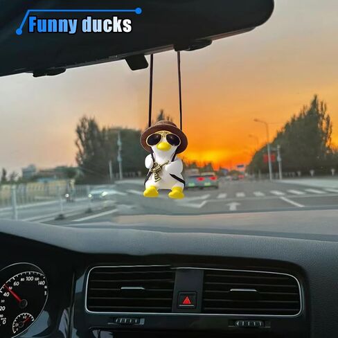 Cute Swinging Duck Car Hanging Ornament, Car Rear View Mirror Charm. Car Mirror Hanging Accessories, Car Pendant Auto Interior Aesthetic Present for Women Men Kids (Pink Hat) in Kuwait