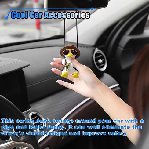 Cute Swinging Duck Car Hanging Ornament, Car Rear View Mirror Charm. Car Mirror Hanging Accessories, Car Pendant Auto Interior Aesthetic Present for Women Men Kids (Pink Hat) in Kuwait