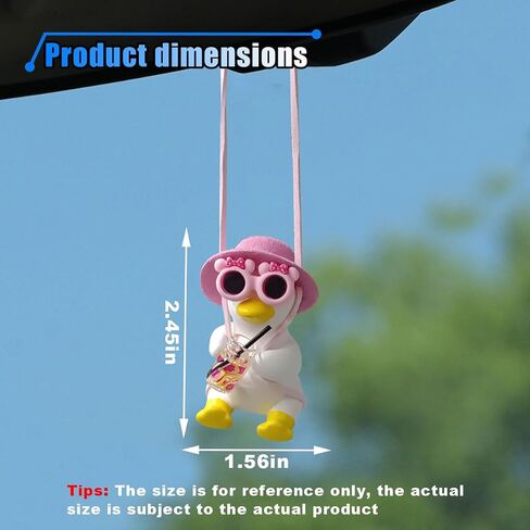 Cute Swinging Duck Car Hanging Ornament, Car Rear View Mirror Charm. Car Mirror Hanging Accessories, Car Pendant Auto Interior Aesthetic Present for Women Men Kids (Pink Hat) in Kuwait