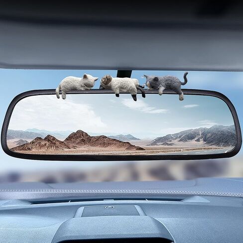 سيارة لطيف النوم القط ديكور مرآة الرؤية الخلفية الحلي الزينة لوحة القيادة شاحنة زخرفة الداخلية تزيين مضحك كس الشكل EV الهدايا الزخرفية RV الديكورات الملحقات العالمية (3 قطع) in Kuwait