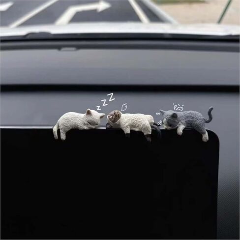 سيارة لطيف النوم القط ديكور مرآة الرؤية الخلفية الحلي الزينة لوحة القيادة شاحنة زخرفة الداخلية تزيين مضحك كس الشكل EV الهدايا الزخرفية RV الديكورات الملحقات العالمية (3 قطع) in Kuwait