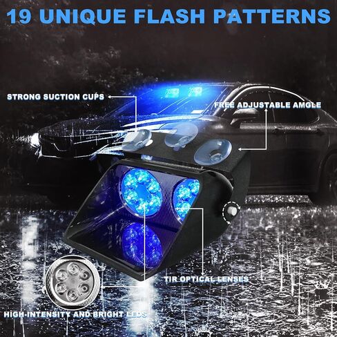 5.3" Red 24Leds Visor Lights Dash Lights Emergency Warning Strobe Lights 19 Modes with Suction Cups for Vehicles Truck Interior Roof/Dash/Windshield in Saudi Arabia