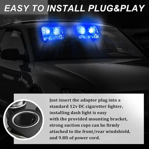 5.3" Red 24Leds Visor Lights Dash Lights Emergency Warning Strobe Lights 19 Modes with Suction Cups for Vehicles Truck Interior Roof/Dash/Windshield in Saudi Arabia