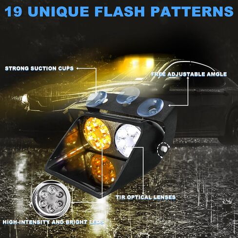 5.3" Red 24Leds Visor Lights Dash Lights Emergency Warning Strobe Lights 19 Modes with Suction Cups for Vehicles Truck Interior Roof/Dash/Windshield in Saudi Arabia