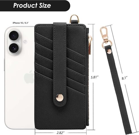 محافظ M-Plateau النسائية، محفظة بطاقة الائتمان مع حزام معصم، محفظة رفيعة تحجب RFID للنساء مع جيب بسحاب (أسود) in Kuwait