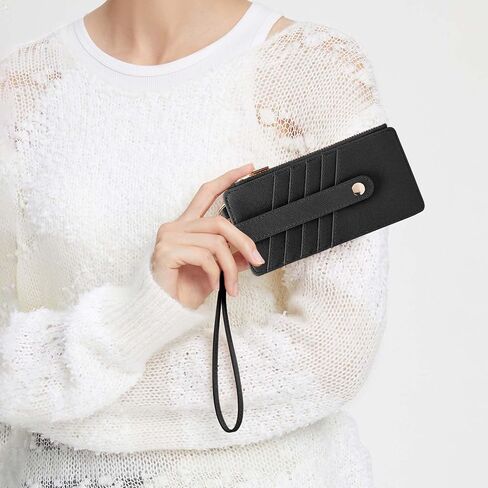محافظ M-Plateau النسائية، محفظة بطاقة الائتمان مع حزام معصم، محفظة رفيعة تحجب RFID للنساء مع جيب بسحاب (أسود) in Kuwait