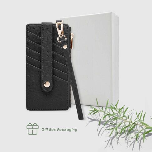محافظ M-Plateau النسائية، محفظة بطاقة الائتمان مع حزام معصم، محفظة رفيعة تحجب RFID للنساء مع جيب بسحاب (أسود) in Kuwait