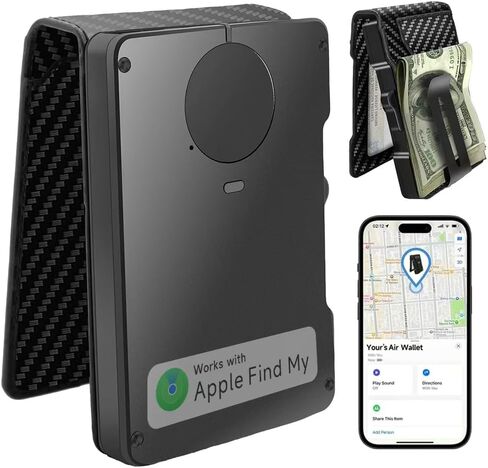 Air Wallet Minimalist Wallet with Built-in Airtag Chip, RFID Blocking Credit Card Clip, Bi-Fold Minimalist Wallet, Compatible with Apple Find My IOS Only, Trackable Wallet (Carbon Fiber Pattern) in Saudi Arabia