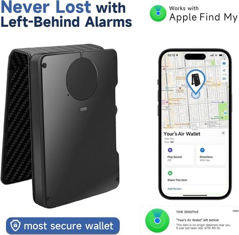 Air Wallet Minimalist Wallet with Built-in Airtag Chip, RFID Blocking Credit Card Clip, Bi-Fold Minimalist Wallet, Compatible with Apple Find My IOS Only, Trackable Wallet (Carbon Fiber Pattern) in Saudi Arabia
