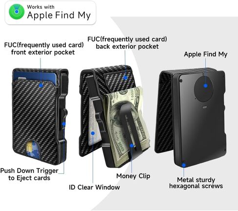 Air Wallet Minimalist Wallet with Built-in Airtag Chip, RFID Blocking Credit Card Clip, Bi-Fold Minimalist Wallet, Compatible with Apple Find My IOS Only, Trackable Wallet (Carbon Fiber Pattern) in Saudi Arabia