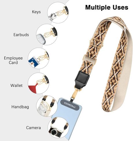 MoKo Universal Phone Lanyard, Clip and Go Strap Crossbody with Detachable Zipper Wallet Pouch, Adjustable Phone Lanyard Crossbody Around The Neck with Patches for iPhone, Samsung, Black in Saudi Arabia