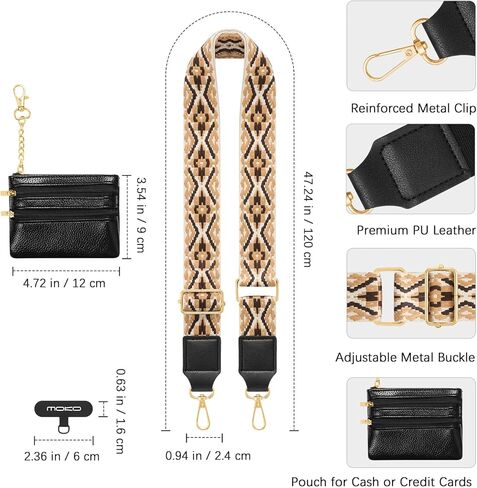 MoKo Universal Phone Lanyard, Clip and Go Strap Crossbody with Detachable Zipper Wallet Pouch, Adjustable Phone Lanyard Crossbody Around The Neck with Patches for iPhone, Samsung, Black in Saudi Arabia