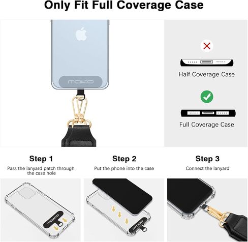 MoKo Universal Phone Lanyard, Clip and Go Strap Crossbody with Detachable Zipper Wallet Pouch, Adjustable Phone Lanyard Crossbody Around The Neck with Patches for iPhone, Samsung, Black in Saudi Arabia