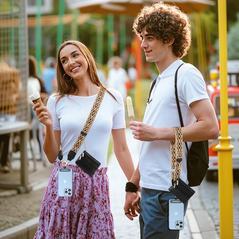MoKo Universal Phone Lanyard, Clip and Go Strap Crossbody with Detachable Zipper Wallet Pouch, Adjustable Phone Lanyard Crossbody Around The Neck with Patches for iPhone, Samsung, Black in Saudi Arabia