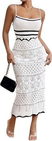 GORGLITTER Women's Crochet Backless Bodycon Maxi Dress Sleeveless Lightweight Knit Cami Long Dresses in Saudi Arabia