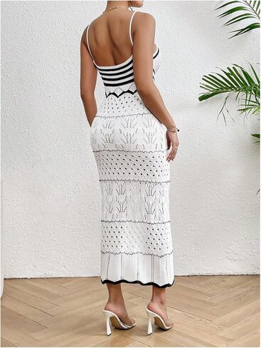 GORGLITTER Women's Crochet Backless Bodycon Maxi Dress Sleeveless Lightweight Knit Cami Long Dresses in Saudi Arabia