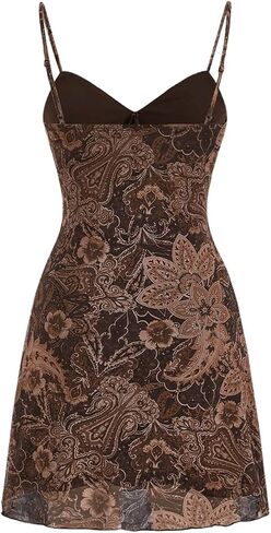 Floerns Women's Floral Print Tie Front Spaghetti Strap Vintage Cami Short Dress in Saudi Arabia
