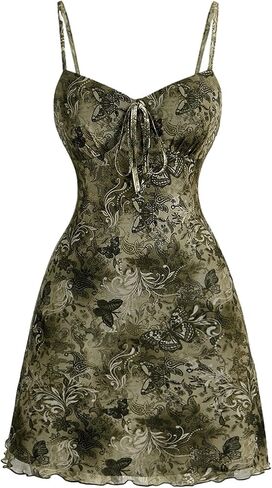 Floerns Women's Floral Print Tie Front Spaghetti Strap Vintage Cami Short Dress in Saudi Arabia