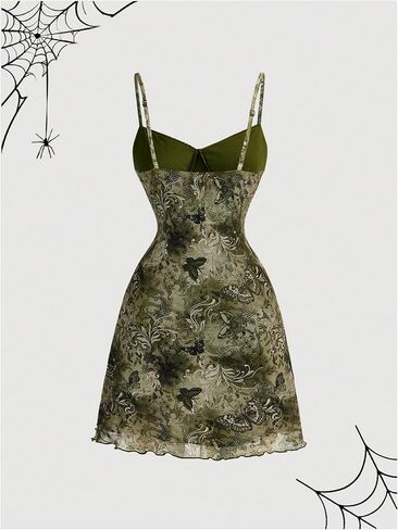 Floerns Women's Floral Print Tie Front Spaghetti Strap Vintage Cami Short Dress in Saudi Arabia