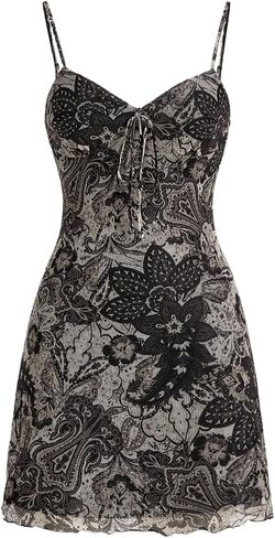 Floerns Women's Floral Print Tie Front Spaghetti Strap Vintage Cami Short Dress in Saudi Arabia