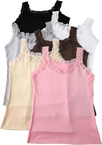 SOLY HUX Women's Summer Lace Trim Sleeveless Top 6 Pieces Basic Layer Casual Tank Tops in Saudi Arabia