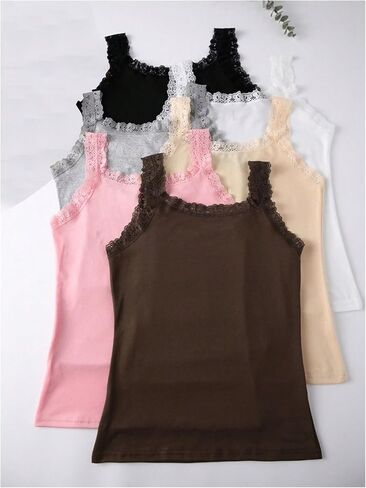 SOLY HUX Women's Summer Lace Trim Sleeveless Top 6 Pieces Basic Layer Casual Tank Tops in Saudi Arabia