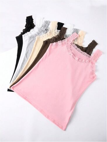 SOLY HUX Women's Summer Lace Trim Sleeveless Top 6 Pieces Basic Layer Casual Tank Tops in Saudi Arabia