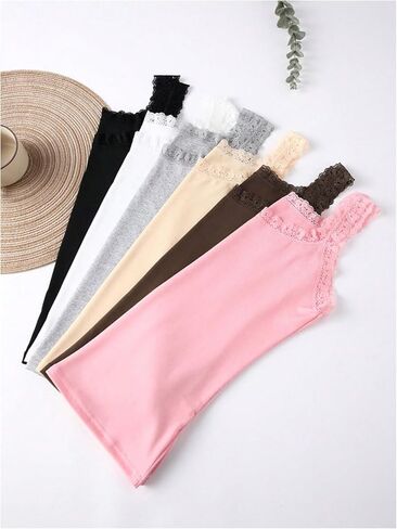 SOLY HUX Women's Summer Lace Trim Sleeveless Top 6 Pieces Basic Layer Casual Tank Tops in Saudi Arabia