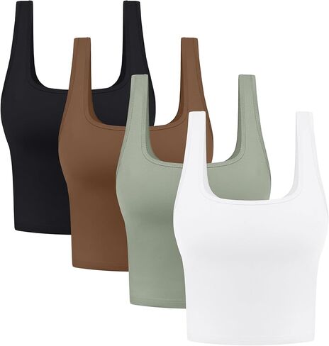 4 Pieces Women's Square Neck Crop Tops Cotton Sleeveless Workout Shirts Cute Sports Yoga Cropped Tank Top for Women in Kuwait