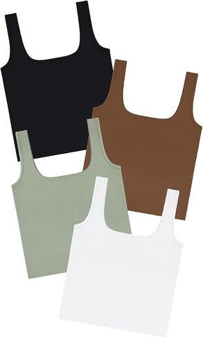 4 Pieces Women's Square Neck Crop Tops Cotton Sleeveless Workout Shirts Cute Sports Yoga Cropped Tank Top for Women in Kuwait