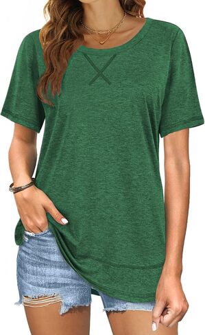 Beimuc Summer Tops for Women Short Sleeve Crewneck Tshirts Side Split Loose Fit Tunic Shirts in Kuwait