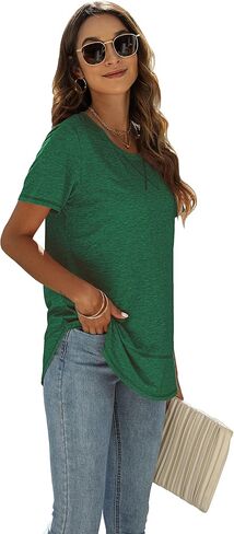 Beimuc Summer Tops for Women Short Sleeve Crewneck Tshirts Side Split Loose Fit Tunic Shirts in Kuwait