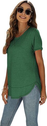 Beimuc Summer Tops for Women Short Sleeve Crewneck Tshirts Side Split Loose Fit Tunic Shirts in Kuwait