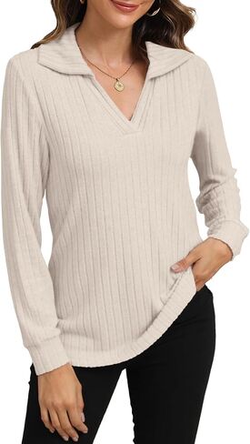 YSYOKOW Womens Long Sleeve Tops Trendy V Neck T Shirts Business Casual Blouses Dressy Collared Tunic in Saudi Arabia