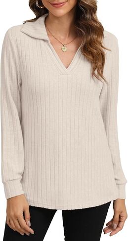 YSYOKOW Womens Long Sleeve Tops Trendy V Neck T Shirts Business Casual Blouses Dressy Collared Tunic in Saudi Arabia